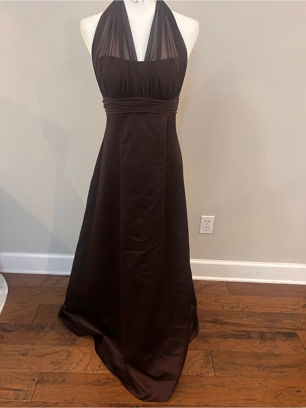David’s Bridal Elegant Halter Evening Gown - Brown